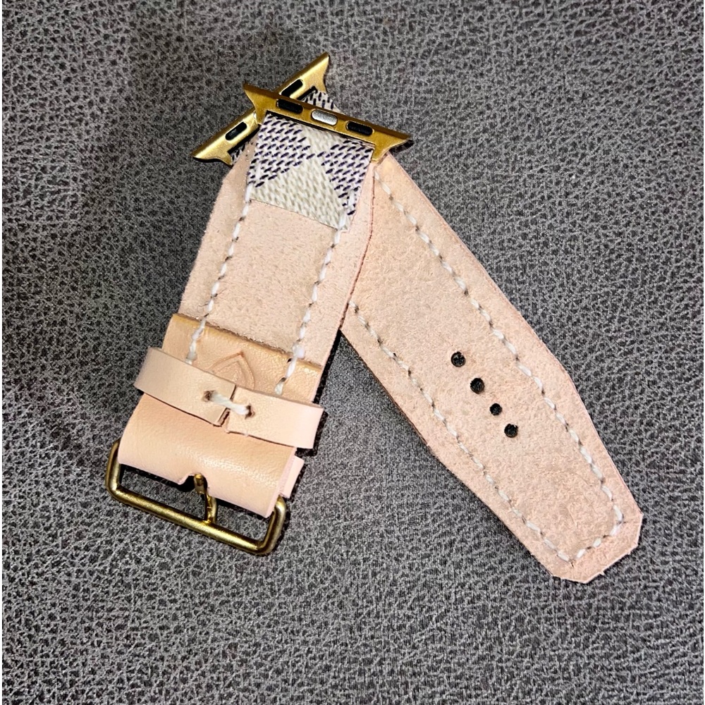🌸 Vachetta leather Apple Watch band Damier Azure handmade - Picture 7 of 16